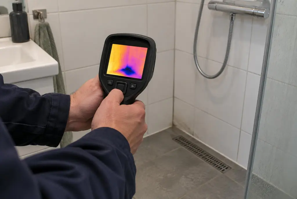 Lekdetectie Zevenaar – lekdetectiespecialist met warmtebeeldcamera in een badkamer